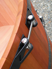 A close up of the buckle of the hoop of a Lignum Hot Tub